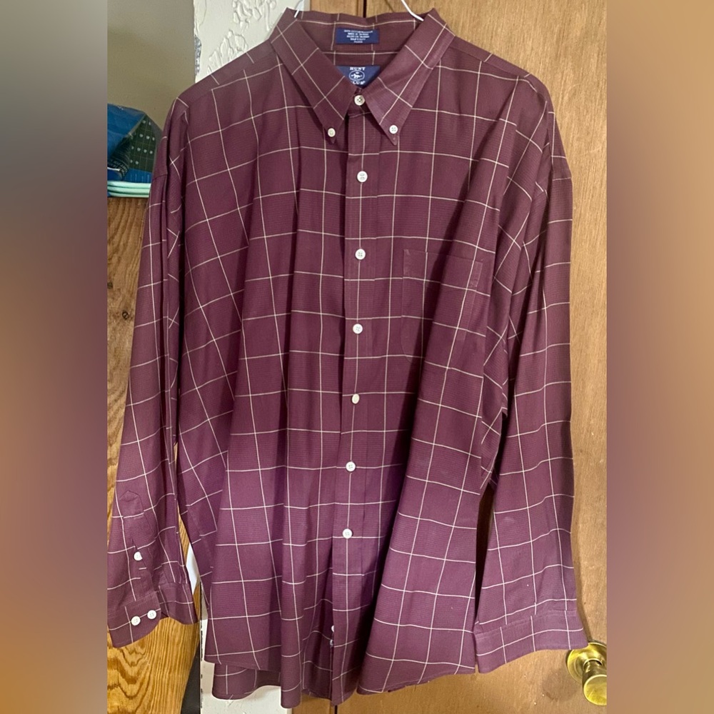 EUC Sz: XXL Men’s Hunt Club Maroon Plaid Button Down Long Sleeve Shirt